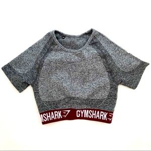 GYMSHARK Grey/Maroon Flex Cropped Short Sleeve